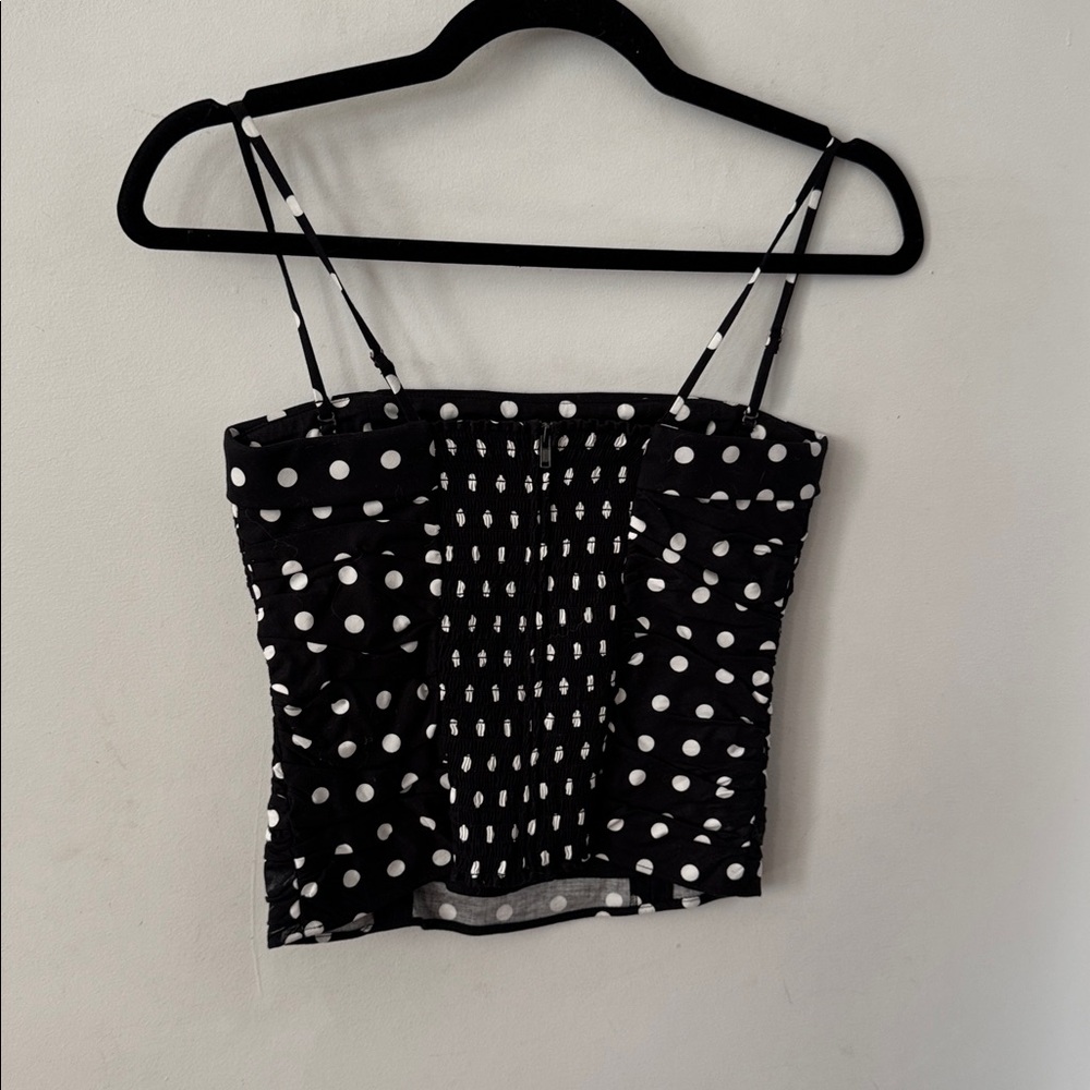 Reformation Orion black strapless polka dots ruched cami tank top - Picture 3 of 6